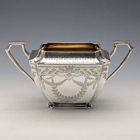 Antique British silver-plated tea set, circa 1894, 3-piece set, Atkin Brothers