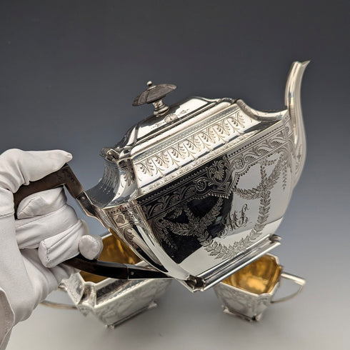 Antique British silver-plated tea set, circa 1894, 3-piece set, Atkin Brothers