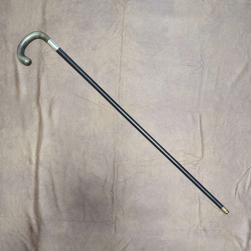 1918 British antique men's pure silver decorated horn handle walking stick 82cm