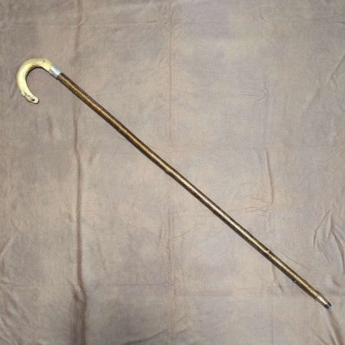 1899 British antique men's pure silver decorated horn handle walking stick 101cm