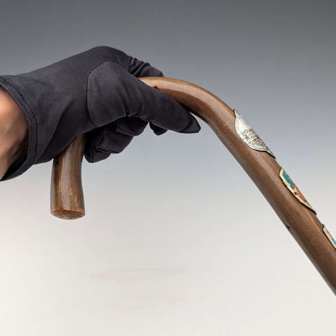 Vintage Men's European Tourist Walking Stick, Brown Shaft, 88cm