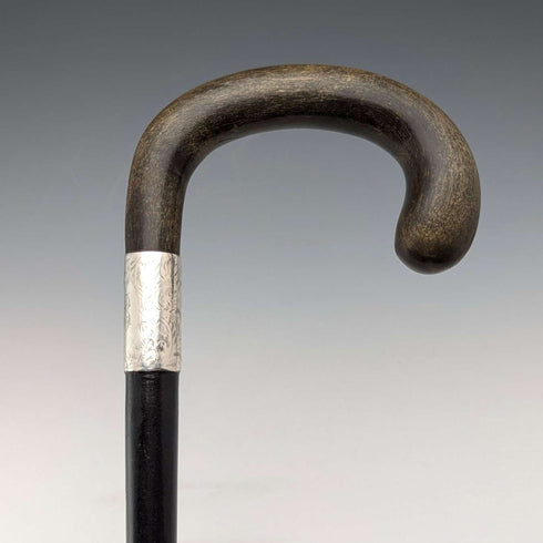 1918 British antique men's pure silver decorated horn handle walking stick 82cm