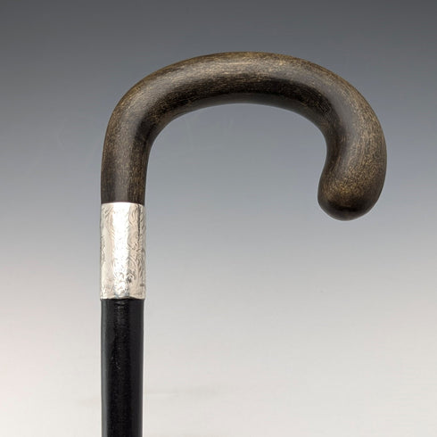 1918年 英国アンティーク 紳士用 純銀装飾 ホーンハンドル ステッキ 杖 82cm