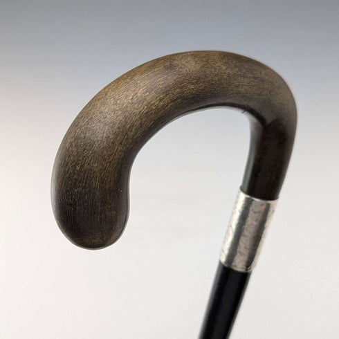 1918 British antique men's pure silver decorated horn handle walking stick 82cm