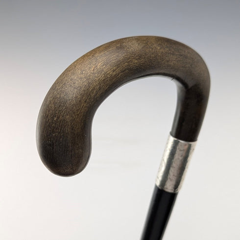 1918年 英国アンティーク 紳士用 純銀装飾 ホーンハンドル ステッキ 杖 82cm
