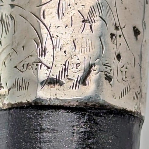 1918年 英国アンティーク 紳士用 純銀装飾 ホーンハンドル ステッキ 杖 82cm