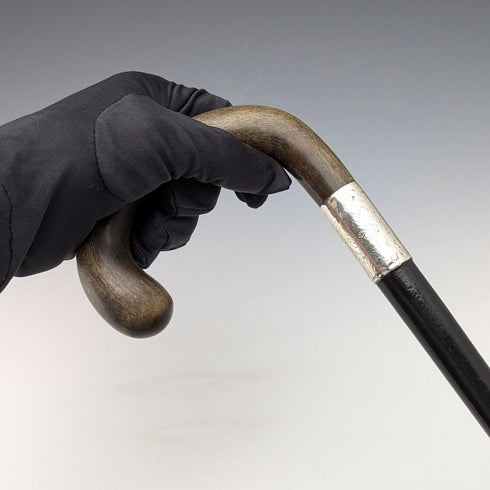 1918年 英国アンティーク 紳士用 純銀装飾 ホーンハンドル ステッキ 杖 82cm