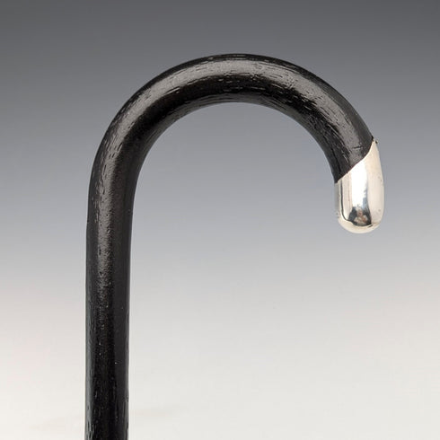 1929 British vintage gentleman's curved handle pure silver decorated walking stick, 83cm