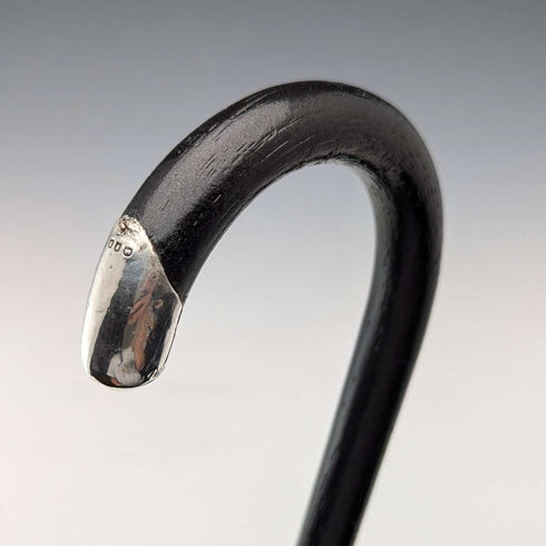 1929 British vintage gentleman's curved handle pure silver decorated walking stick, 83cm