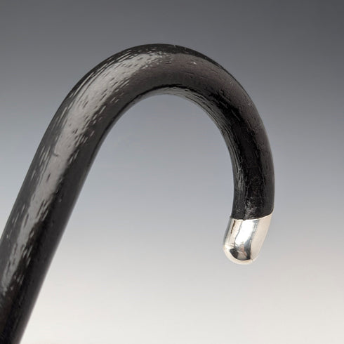 1929年 英国ヴィンテージ 紳士用 曲がりハンドル 純銀装飾 ステッキ 杖 83cm