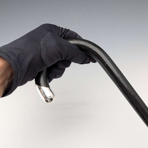 1929 British vintage gentleman's curved handle pure silver decorated walking stick, 83cm