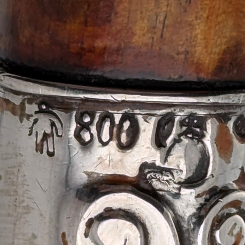 Circa 1900 Antique Men's 800 Silver Bent Handle Walking Stick 90cm