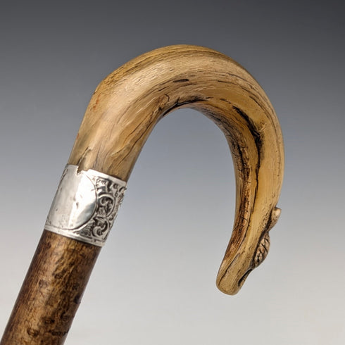 1899年 英国アンティーク 紳士用 純銀装飾 ホーンハンドル ステッキ 杖 101cm