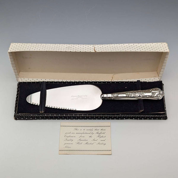 1962年 英国ヴィンテージ 純銀製ハンドル ケーキスライサー 箱入り Harrison Brothers