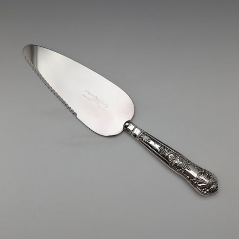 1962 British Vintage Sterling Silver Handle Cake Slicer, Boxed, Harrison Brothers