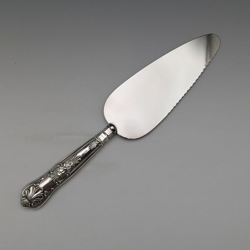 1962 British Vintage Sterling Silver Handle Cake Slicer, Boxed, Harrison Brothers