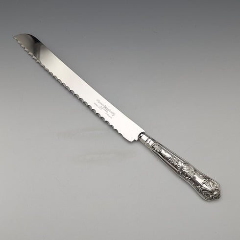 1960 British Vintage Sterling Silver Handle Cake Slicer & Bread Knife Harrison Brothers
