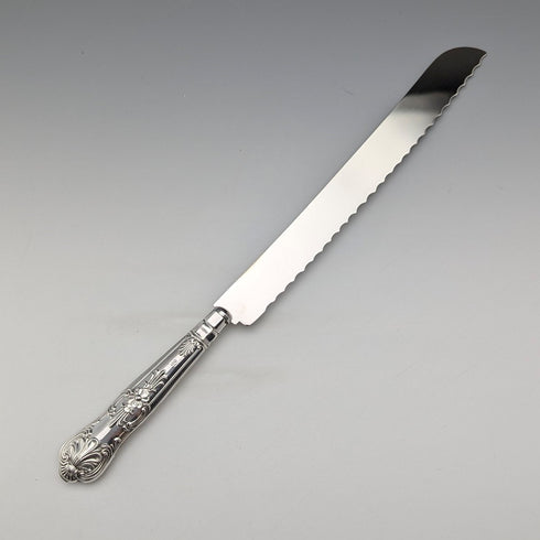 1960 British Vintage Sterling Silver Handle Cake Slicer & Bread Knife Harrison Brothers