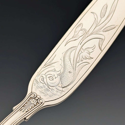 Antique British silver plate fish knife set of 6, Martin Hall