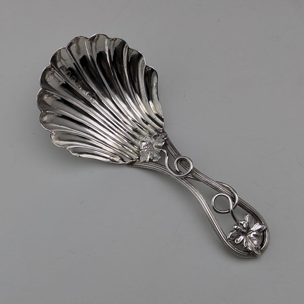 1855 British antique sterling silver grape tea caddy spoon George Unite