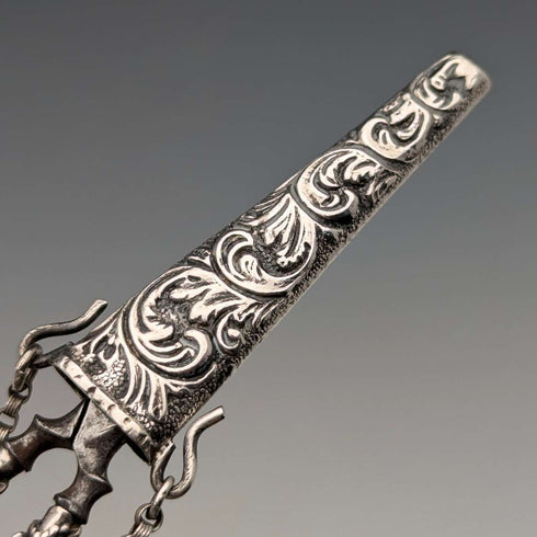 Antique early 19th century sterling silver chatelaine sewing scissors with case