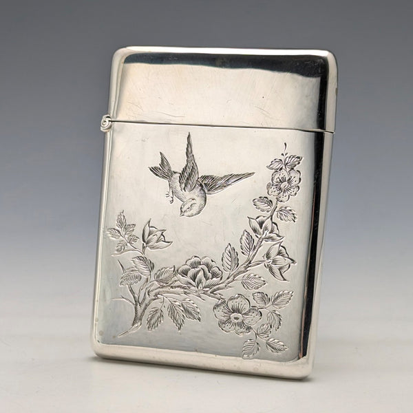 1897 British antique sterling silver card case with Japonism decoration, 75g, Mappin & Webb
