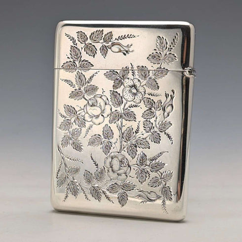 1897年 英国アンティーク 純銀製 カードケース ジャポニズム装飾 75g Mappin & Webb