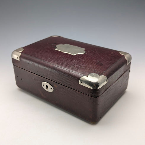 Early 20th Century British Antique Leather-Covered Jewelry Box with Pocket Watch Holder