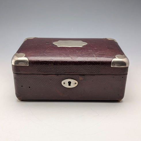 Early 20th Century British Antique Leather-Covered Jewelry Box with Pocket Watch Holder