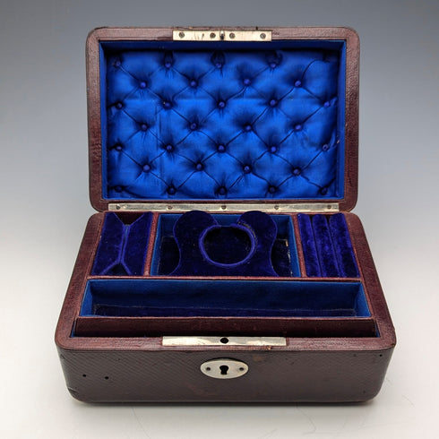 Early 20th Century British Antique Leather-Covered Jewelry Box with Pocket Watch Holder