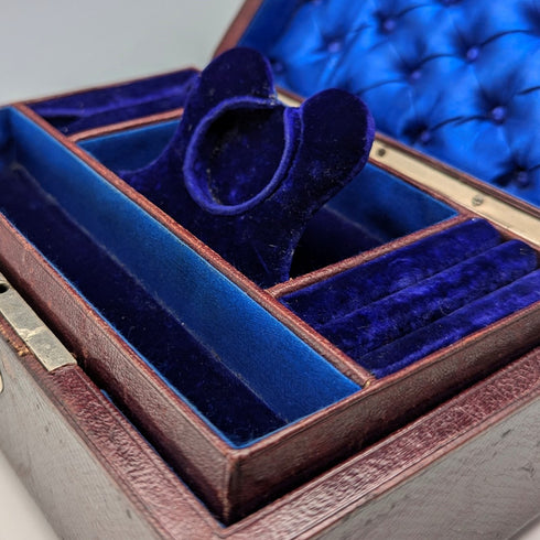 Early 20th Century British Antique Leather-Covered Jewelry Box with Pocket Watch Holder
