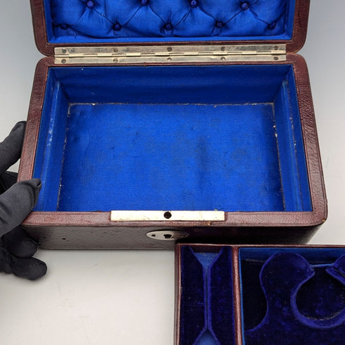 Early 20th Century British Antique Leather-Covered Jewelry Box with Pocket Watch Holder