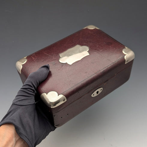 Early 20th Century British Antique Leather-Covered Jewelry Box with Pocket Watch Holder