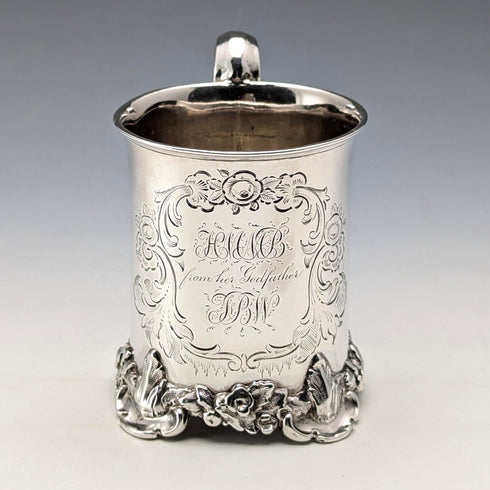 1851 British antique sterling silver mug 149g Henry Wilkinson