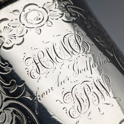 1851 British antique sterling silver mug 149g Henry Wilkinson