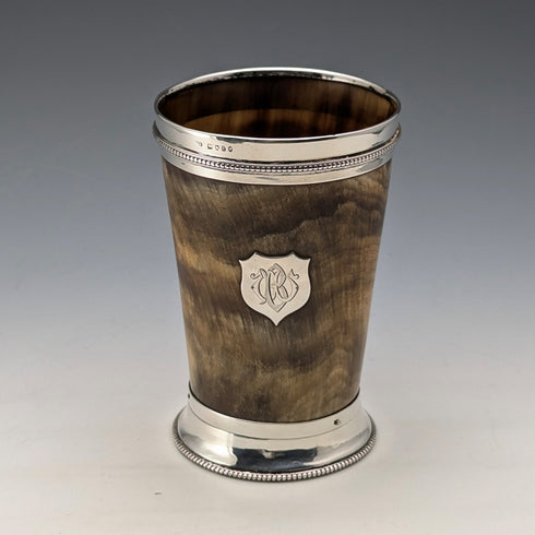 1872 British antique sterling silver horn beaker cup by Thomas Smiley