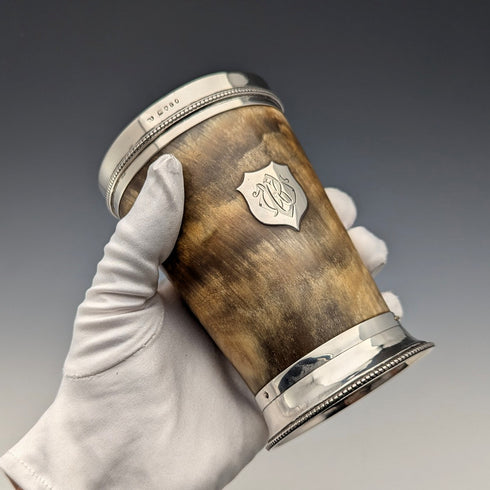 1872 British antique sterling silver horn beaker cup by Thomas Smiley