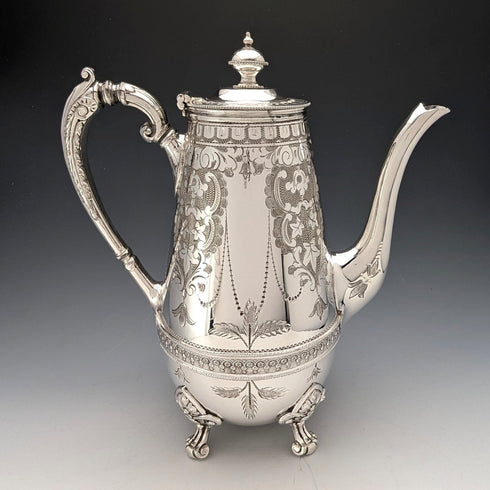 Antique British silver plate coffee pot, circa 1870, Philip Ashberry