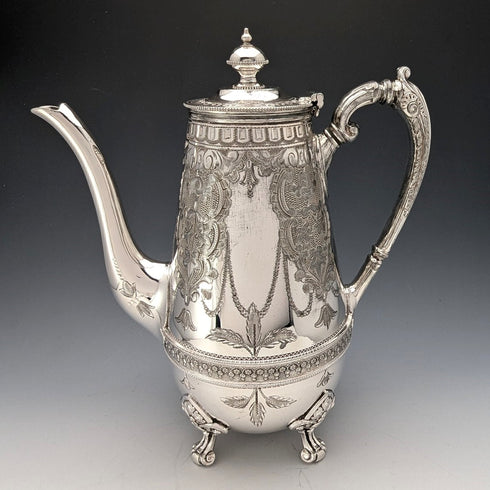 Antique British silver plate coffee pot, circa 1870, Philip Ashberry