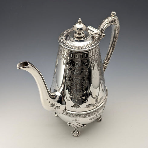 Antique British silver plate coffee pot, circa 1870, Philip Ashberry