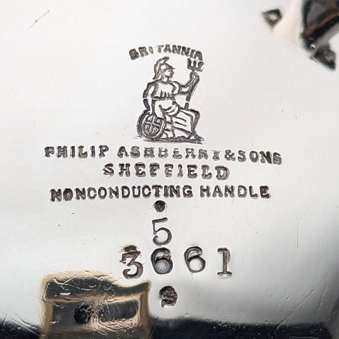 Antique British silver plate coffee pot, circa 1870, Philip Ashberry