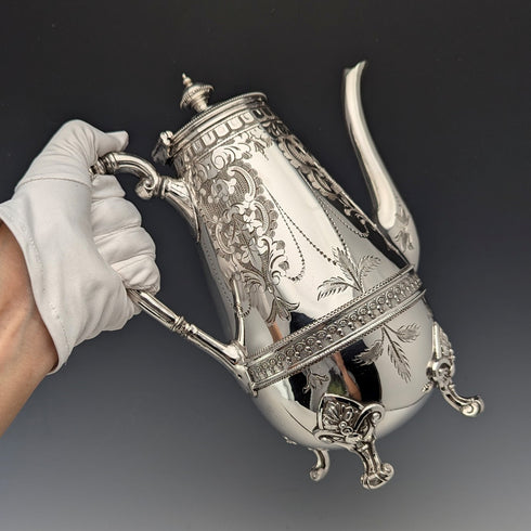 Antique British silver plate coffee pot, circa 1870, Philip Ashberry