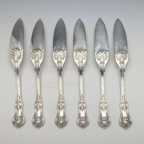 Antique British silver plate fish knife set of 6, Martin Hall