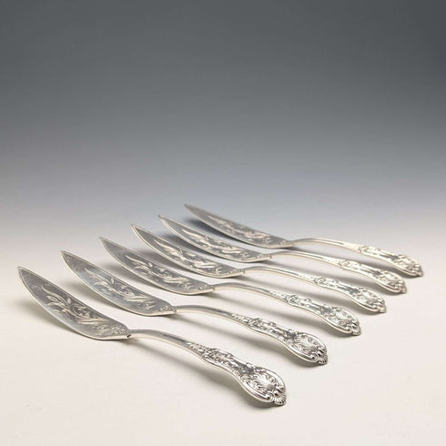 Antique British silver plate fish knife set of 6, Martin Hall