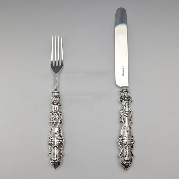1833 British antique sterling silver dessert cutlery pair, total weight 74g, Thomas Sansom