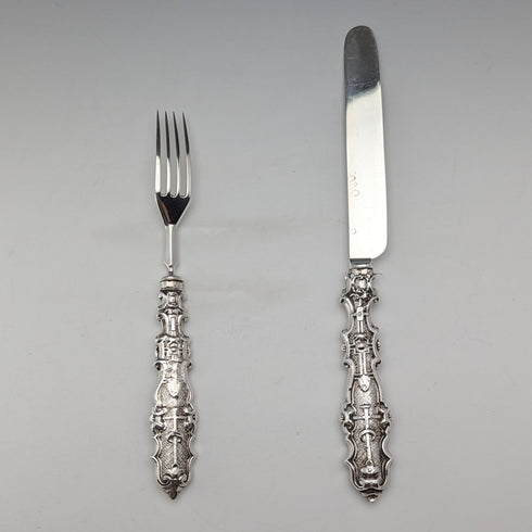 1833 British antique sterling silver dessert cutlery pair, total weight 74g, Thomas Sansom