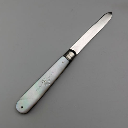 1907年 英国アンティーク 白蝶貝ハンドル 純銀ブレード ペンナイフ Arthur Worral Staniforth