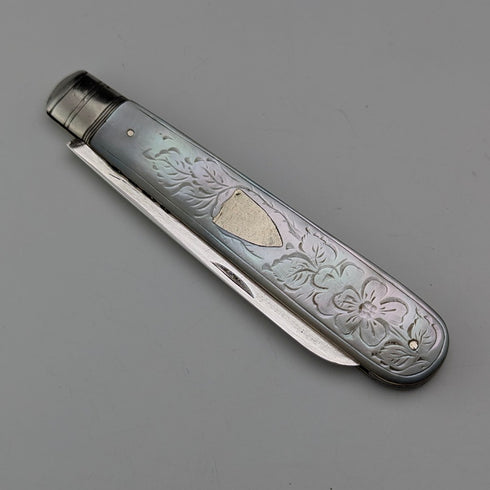 1907年 英国アンティーク 白蝶貝ハンドル 純銀ブレード ペンナイフ Arthur Worral Staniforth