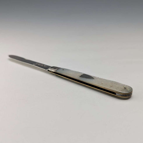 1907 British antique white mother-of-pearl handle, pure silver blade penknife, Arthur Worral Staniforth