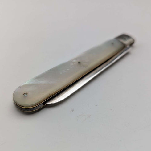 1907 British antique white mother-of-pearl handle, pure silver blade penknife, Arthur Worral Staniforth